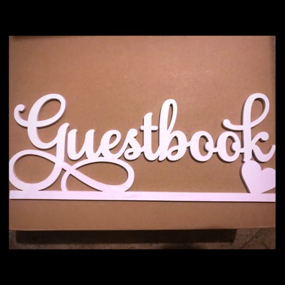 White glitter wood guestbook sign